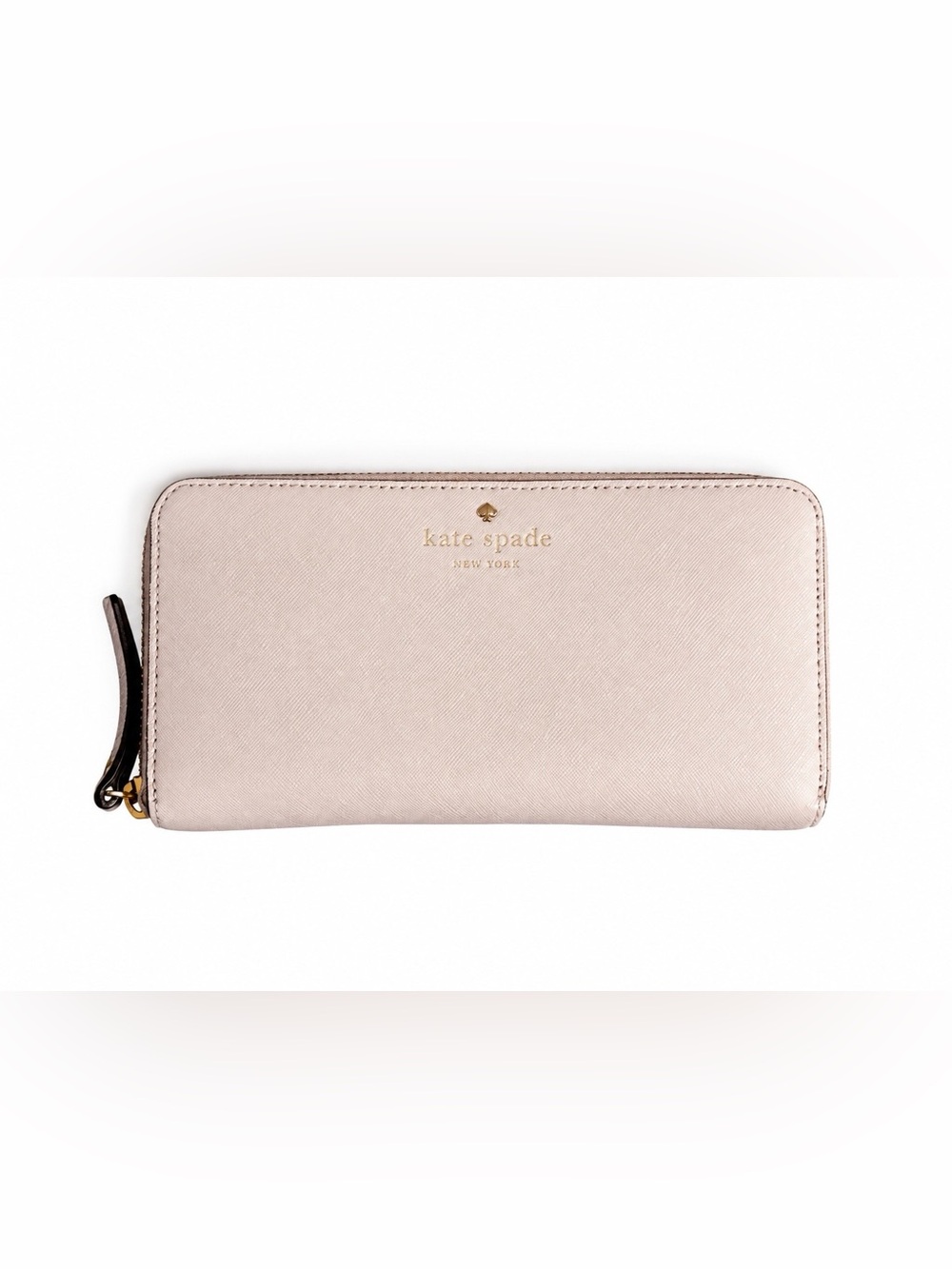 kate spade gray Saffiano leather large wallet with gold logo